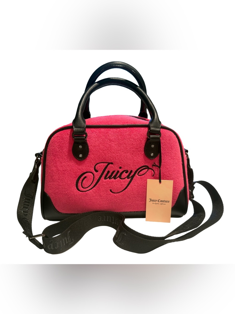 Juicy Couture NWT Rich Pink Crossbody Satchel Chic Black Trim (P241) - Picture 5 of 14